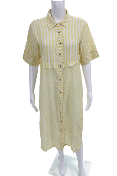 Diza Gabo Womens Shirt Dress Yellow Striped Cotton Collared Button Size S