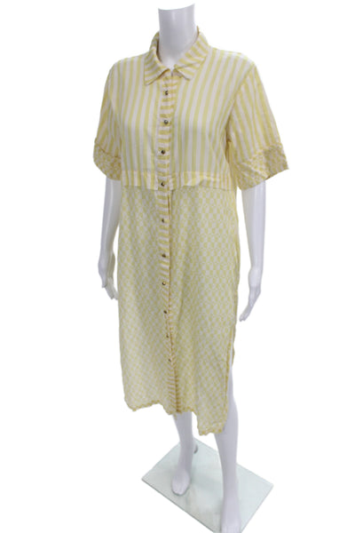 Diza Gabo Womens Shirt Dress Yellow Striped Cotton Collared Button Size S