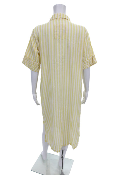 Diza Gabo Womens Shirt Dress Yellow Striped Cotton Collared Button Size S