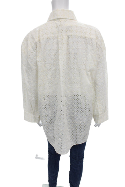 Zara Women White Geometric Cotton Collared Long Sleeve Button-Up Top Size XS