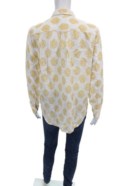 J Crew Women Floral Collared Cotton Long Sleeve Button-Up White Size 6