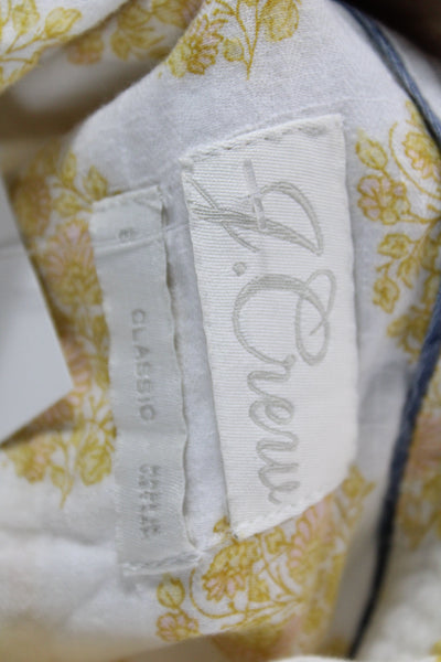 J Crew Women Floral Collared Cotton Long Sleeve Button-Up White Size 6