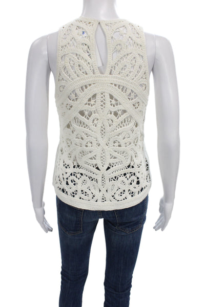Maje Women White Silk Cotton Lurex Tank Sleeveless Bohemian Round Neck Size 2