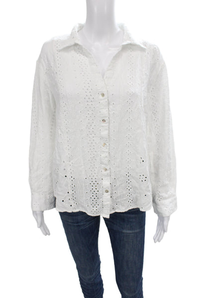 Zara Women White Collared Bohemian Button Up Blouse Viscose Size L