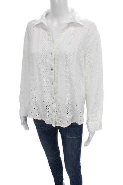 Zara Women White Collared Bohemian Button Up Blouse Viscose Size L