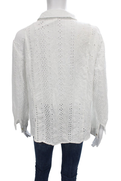 Zara Women White Collared Bohemian Button Up Blouse Viscose Size L