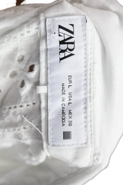 Zara Women White Collared Bohemian Button Up Blouse Viscose Size L
