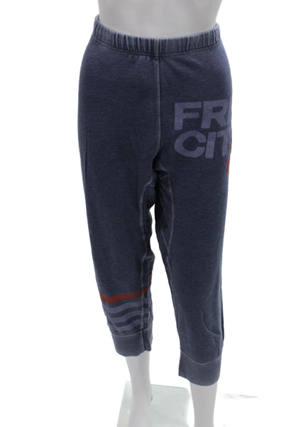 FREE CITY Unisex Cropped Sweatpants Dark Blue Graphic Print Size L