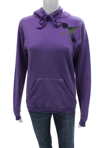 FREE CITY Unisex Pullover Hoodies Purple Graphic Bird Drawstring Size S