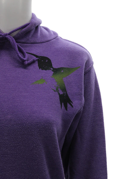 FREE CITY Unisex Pullover Hoodies Purple Graphic Bird Drawstring Size S