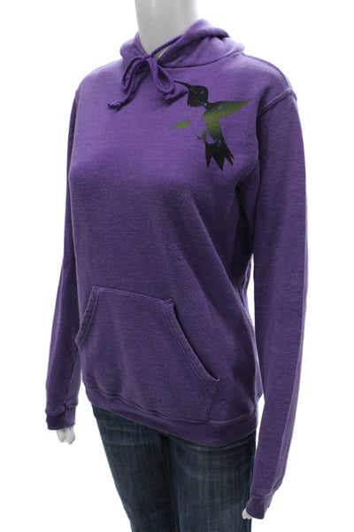 FREE CITY Unisex Pullover Hoodies Purple Graphic Bird Drawstring Size S
