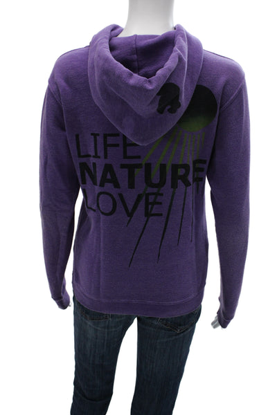 FREE CITY Unisex Pullover Hoodies Purple Graphic Bird Drawstring Size S