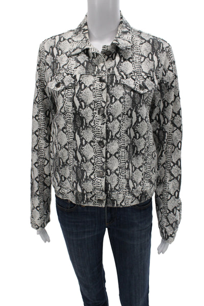 Frame Denim Womens Snake Print Collared Long Sleeve Button Jacket Black Size S