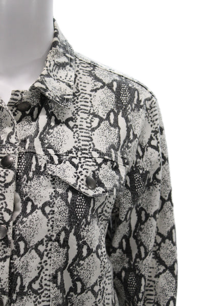 Frame Denim Womens Snake Print Collared Long Sleeve Button Jacket Black Size S