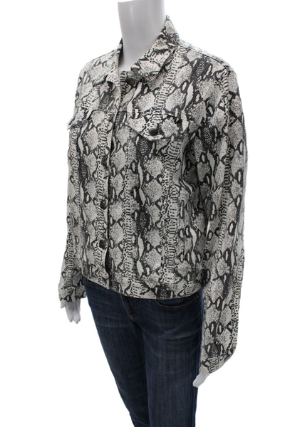 Frame Denim Womens Snake Print Collared Long Sleeve Button Jacket Black Size S
