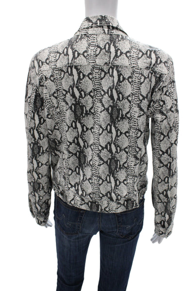 Frame Denim Womens Snake Print Collared Long Sleeve Button Jacket Black Size S