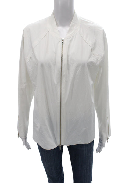 Peace of Cloth Women White Bomber Jacket Zip Size L