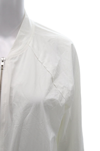 Peace of Cloth Women White Bomber Jacket Zip Size L