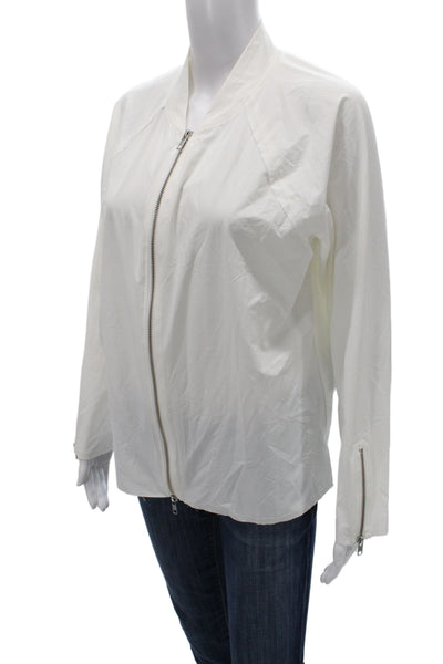 Peace of Cloth Women White Bomber Jacket Zip Size L