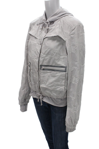 Blanc Noir Women Gray Camo Windbreaker High Neck Long Sleeve Size M