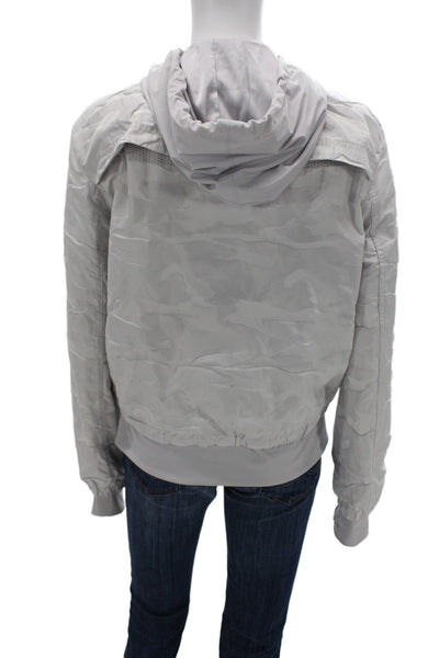 Blanc Noir Women Gray Camo Windbreaker High Neck Long Sleeve Size M
