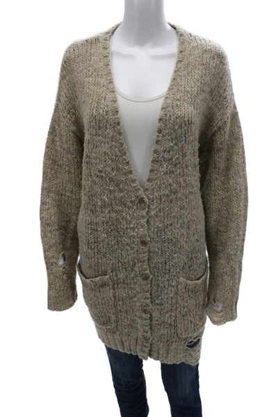 Pam & Gela Unisex Cardigan Beige V Neck Button Long Sleeve Solid Size M