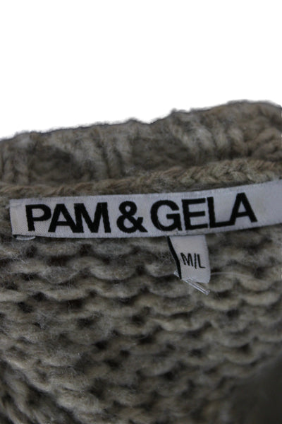Pam & Gela Unisex Cardigan Beige V Neck Button Long Sleeve Solid Size M