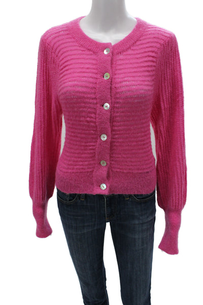 Wilfred Women Pink Striped Mohair Alpaca Cardigan Crew Neck Button Size M