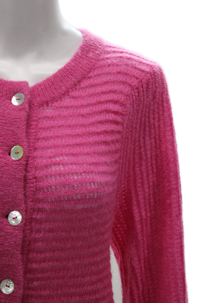 Wilfred Women Pink Striped Mohair Alpaca Cardigan Crew Neck Button Size M