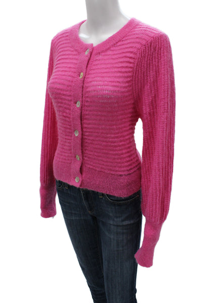 Wilfred Women Pink Striped Mohair Alpaca Cardigan Crew Neck Button Size M