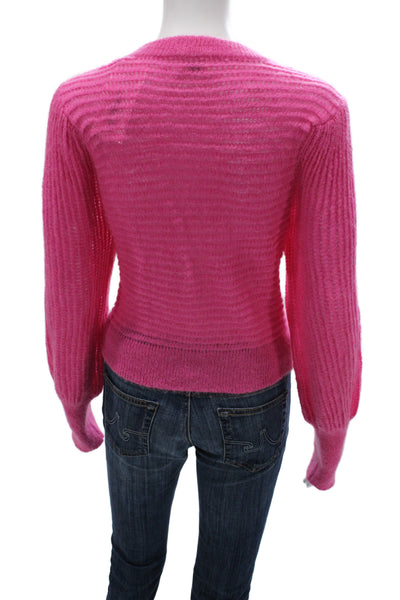 Wilfred Women Pink Striped Mohair Alpaca Cardigan Crew Neck Button Size M