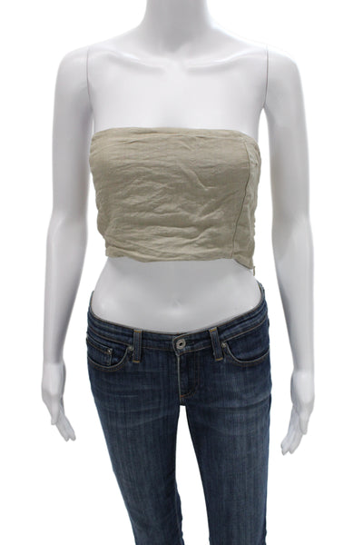 Zara Women Cropped Sleeveless Beige Boho Tie Top Size M