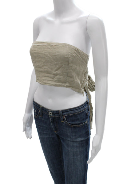 Zara Women Cropped Sleeveless Beige Boho Tie Top Size M