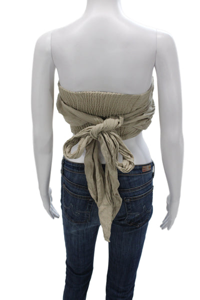 Zara Women Cropped Sleeveless Beige Boho Tie Top Size M