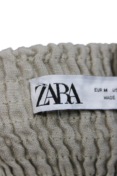 Zara Women Cropped Sleeveless Beige Boho Tie Top Size M