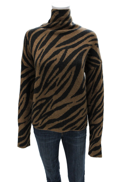 Pam & Gela Unisex Pullover Sweater Brown Animal Print Turtleneck Sleeve Size M
