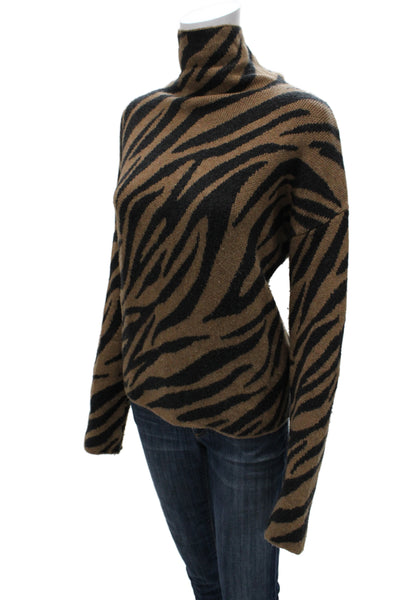 Pam & Gela Unisex Pullover Sweater Brown Animal Print Turtleneck Sleeve Size M
