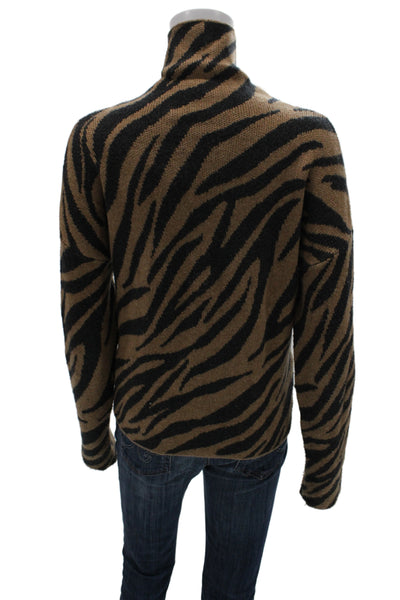 Pam & Gela Unisex Pullover Sweater Brown Animal Print Turtleneck Sleeve Size M