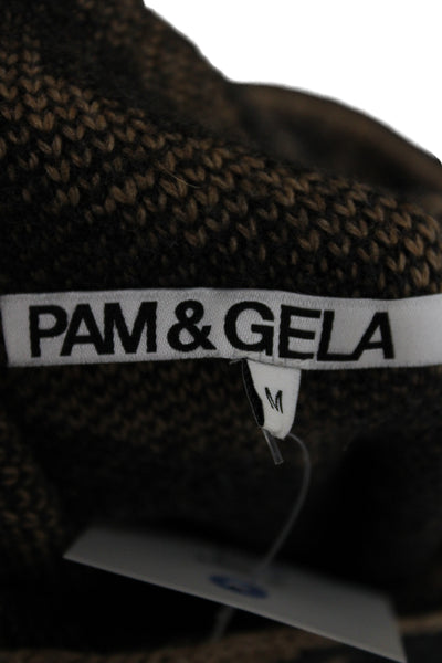 Pam & Gela Unisex Pullover Sweater Brown Animal Print Turtleneck Sleeve Size M