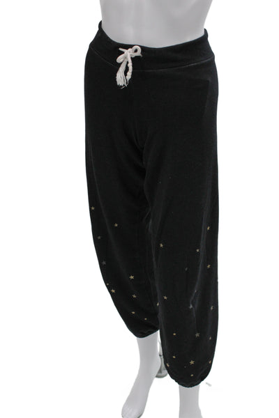 Monrow Womens Black Jogger Sweatpants Stars Drawstring Size L