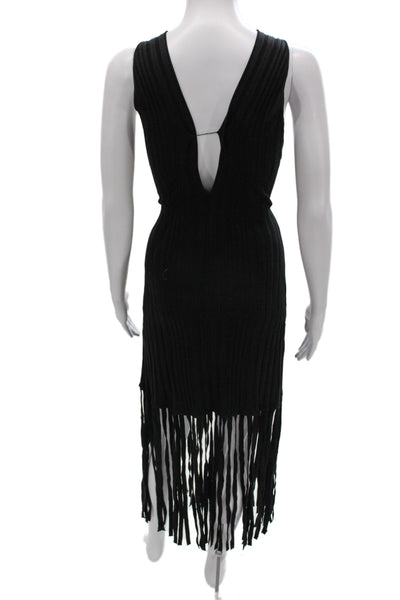 Milly Women Black V-Neck Sweater Dress Bohemian Knee Length Size L