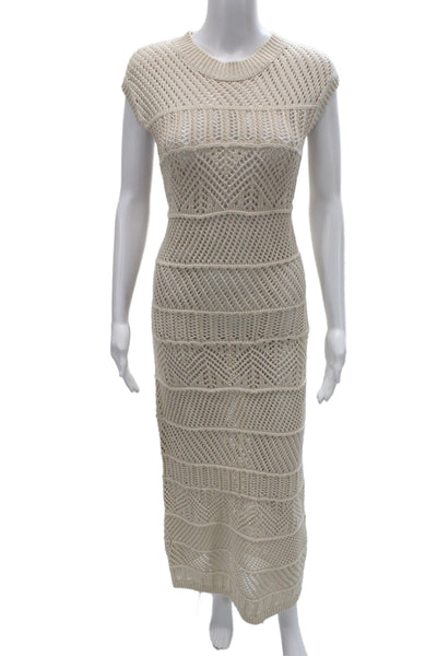 MNG Womens Beige Maxi Sweater Dress Bohemian Geometric Crew Neck Size 10
