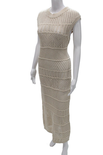 MNG Womens Beige Maxi Sweater Dress Bohemian Geometric Crew Neck Size 10