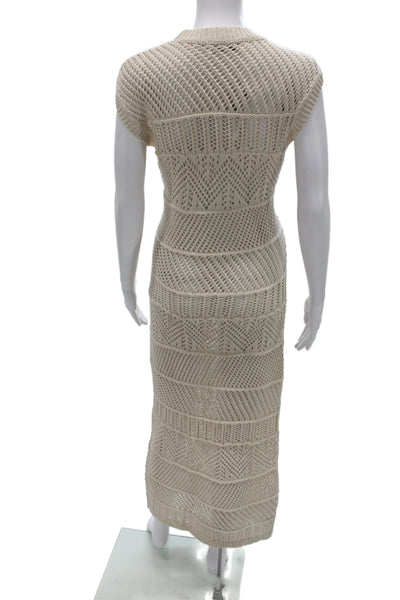 MNG Womens Beige Maxi Sweater Dress Bohemian Geometric Crew Neck Size 10