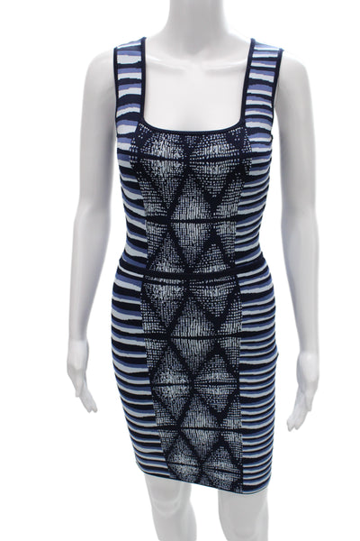 BCBGMAXAZRIA Womens Bodycon Tank Dress Black Aztec Square Neck Size XS