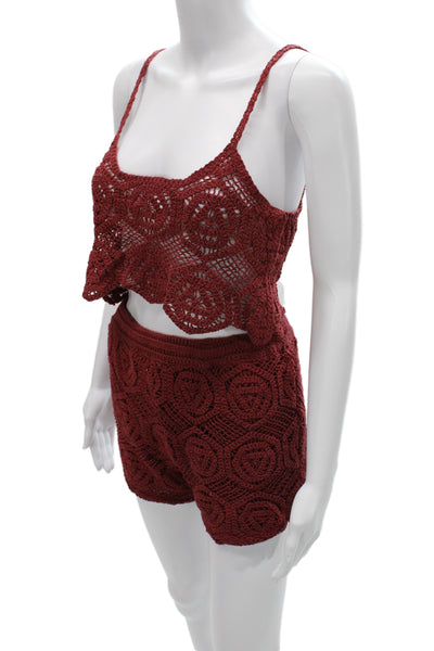 Zara Women Red Sleeveless Top and Shorts Set Size L