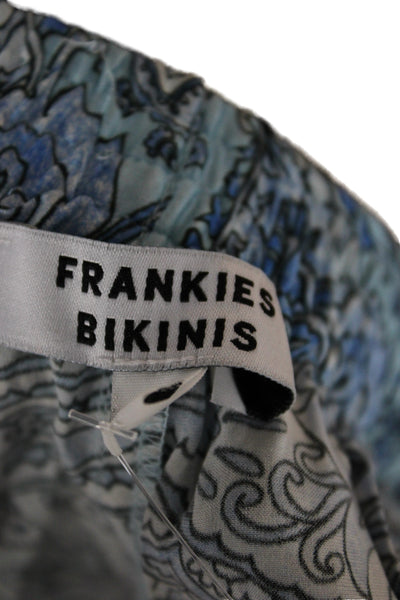 Frankies Bikinis Unisex Blue Paisley Bohemian Silk Blend Shorts Size L