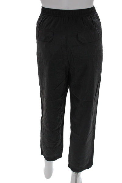 Zara Mens Ankle Cropped Black Drawstring Modal Polyester Pants Size M