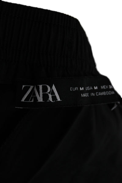 Zara Mens Ankle Cropped Black Drawstring Modal Polyester Pants Size M