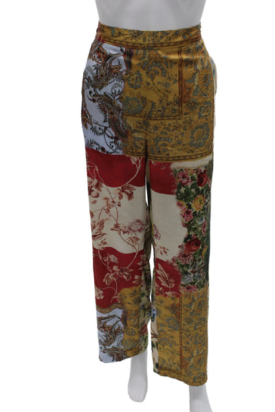 Zara Women Bohemian Floral Paisley Blue Pants Size M